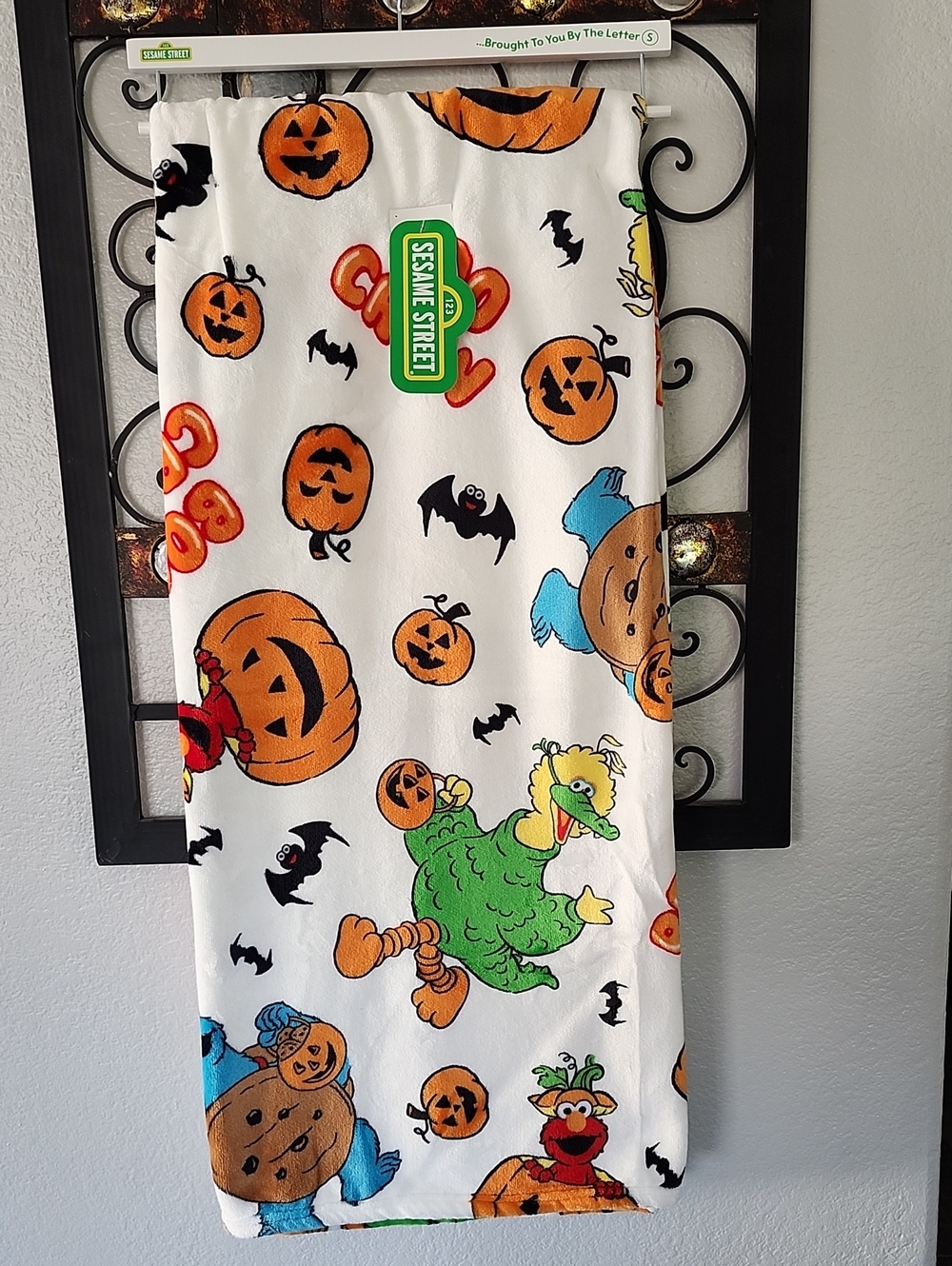 White Sesame Street Halloween Blanket Throw With Characters In Costumes Boo Crew